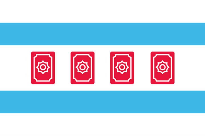 City of Chicago flag with a card shape symbol replacing the stars.